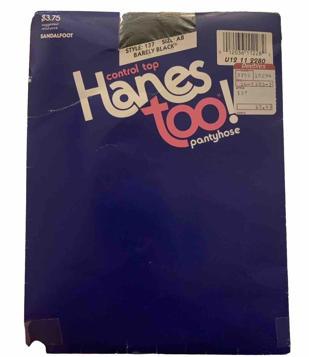 Vintage Hanes Too Control Top Sandalfoot Pantyhose AB Barley Black 137